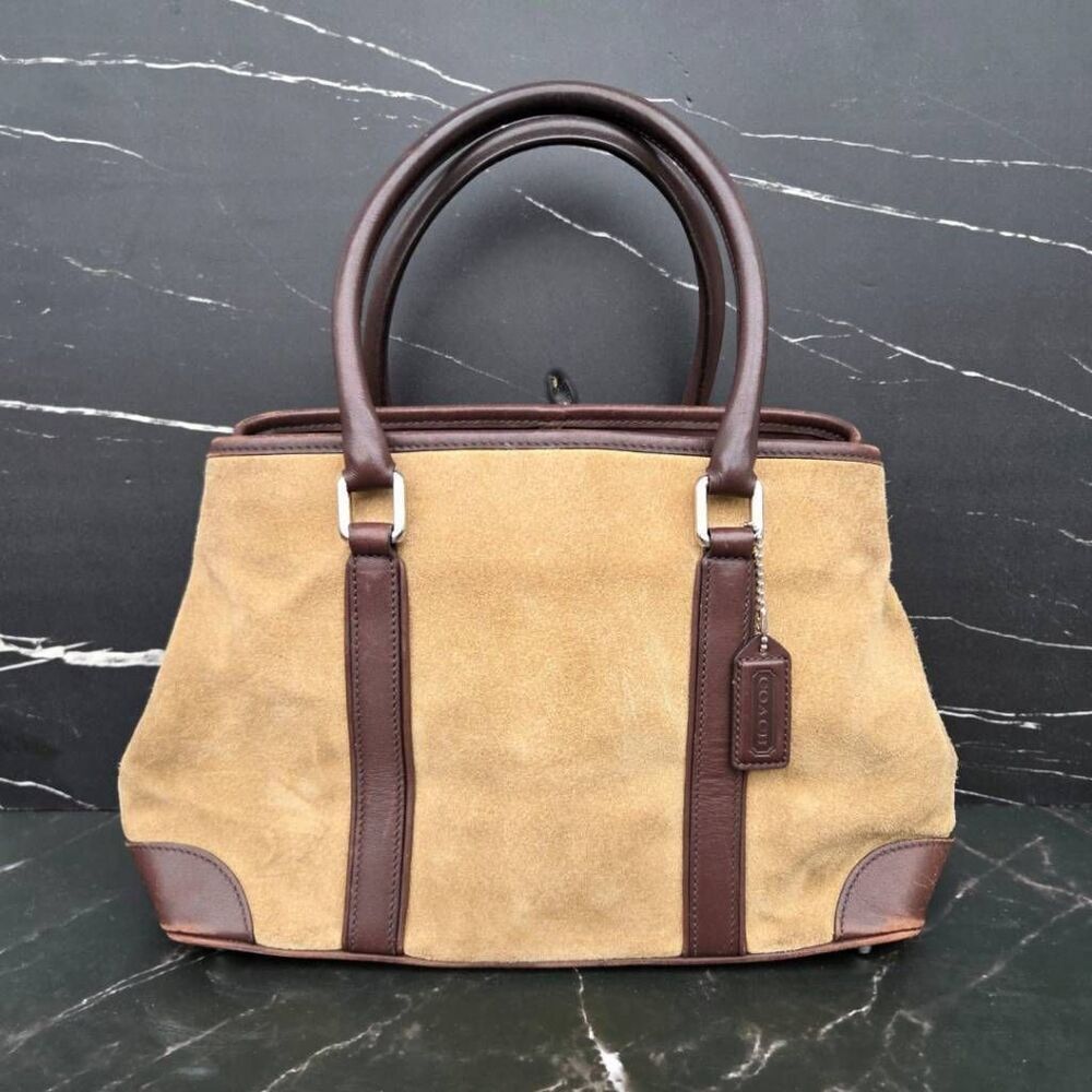 Coach Y2K Hampton Camel Suede & Leather Double Handle Satchel Handbag #7536